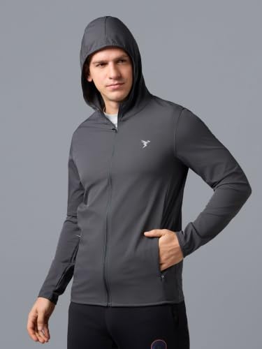 Image of TECHNOSPORT Men's Regular Fit Jacket with Zip Pockets, TS FLEXI Lightweight Windproof Quick Dry Full Sleeve Jacket for Gym Running and Travel