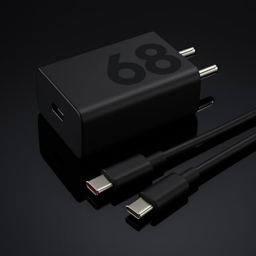 Image of Motorola 68W C-Type TurboPower Charging Adapter with 3.3 Ft USB C to C Cable for Motorola Edge 60 Pro, Moto 60 Fusion, 50 Fusion, G96, G85, Razr 60, 60 Ultra, Edge 50, G35, G64 | 68 W Charger, Black