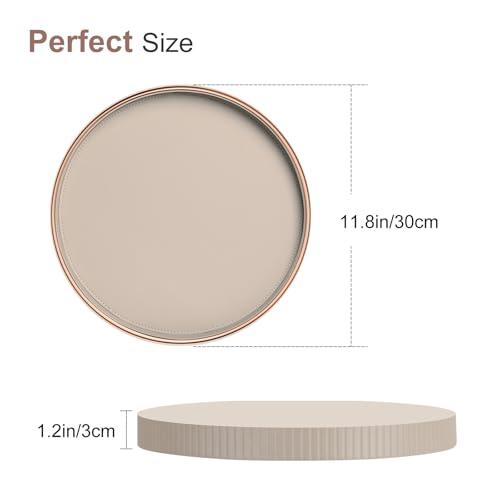 KINGFOM Round Tray, Candle Plate, PU Leather Large Tray Perfume Plate, Coffee Table Decor, Decorative Serving Trays Dining Table Accessories, 30 cm (Beige) - Image 4