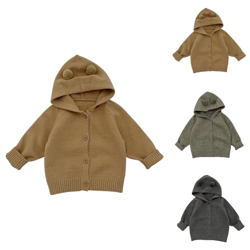 Baby Girls Knit Cardigan Cute 𝗕ear Ear Hooded Sweater Basic Long Sleeve Classic Knit Cardigan with Button for Boys2