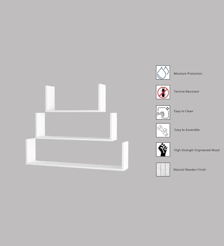 Image of Kite Multipurpose Modular Wall Racks /Shelves /Organiser /Decor Particle Board Wall Shelf (Number of Shelves - 3, White)
