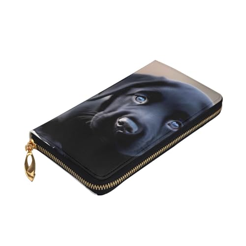 Black Labrador Puppy Prints Leather Long Clutch Wallet for Fashionable Girls and Women - Durable, Stylish, and Functional, Black, One Size3