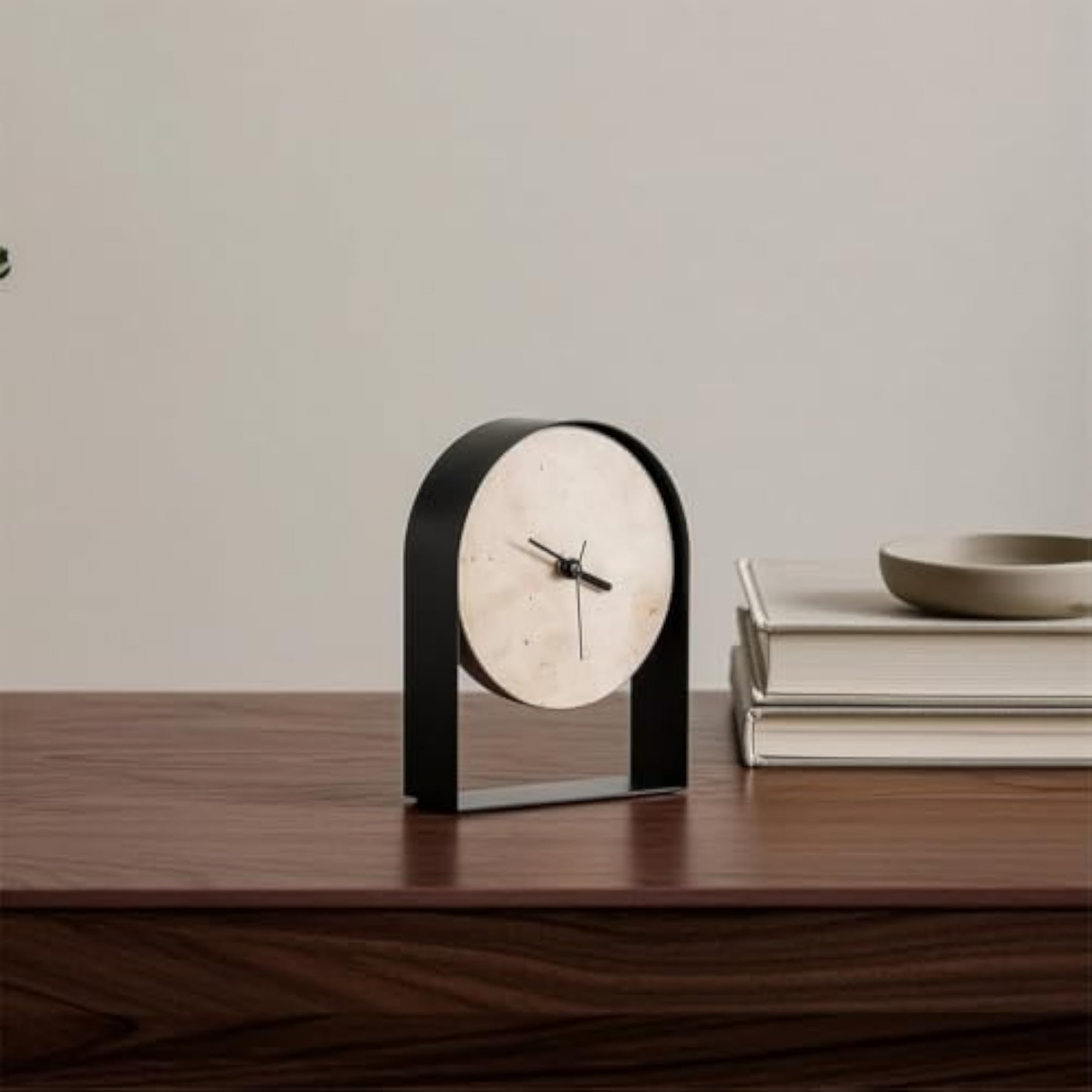 Compact Stone Face Clock, Minimalist Design for Shelf