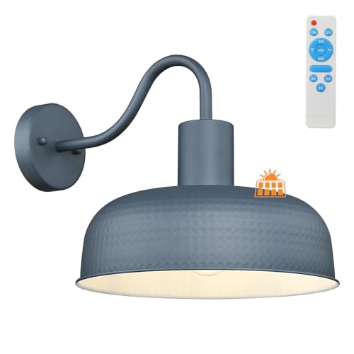Image of Darkaway Solar Barn Light, Industrial Outdoor Wall Light Dusk to Dawn Wall Sconce Gooseneck Exterior Wall Mount Lighting Fixture with Hammered Dome Metal Shade for House Garage Porch Entry Shed