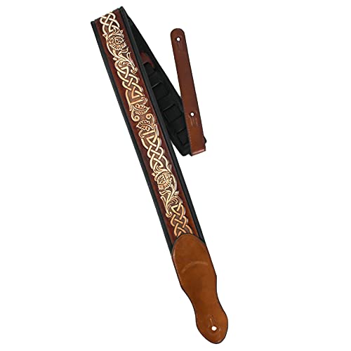 Walker & Williams KB-05-LBRN Sangle de guitare rembourrée en cuir pleine fleur avec chaîne celtique blanche vieillie - Les Beatles, Paul McCartney, John Lennon, RIngo Starr, George Harrison Walker & Williams KB-05-LBRN Sangle de guitare rembourrée en cuir pleine fleur avec chaîne celtique blanche vieillie – Image 5