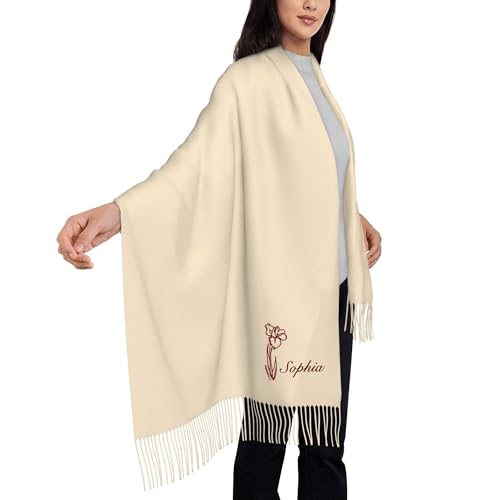 Pekdi Personalized Scarf for Women Tassel Scarf Shawl Custom Embroidered Name Birth Month Flower Winter Scarf for Mothers Day4