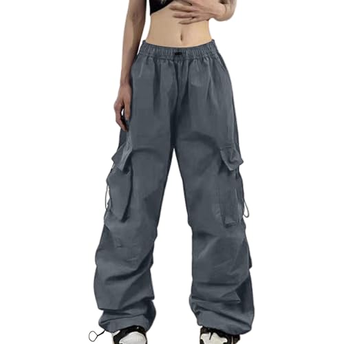 Pantalones de paracaidismo para mujer estilo cargo casual con bolsillos