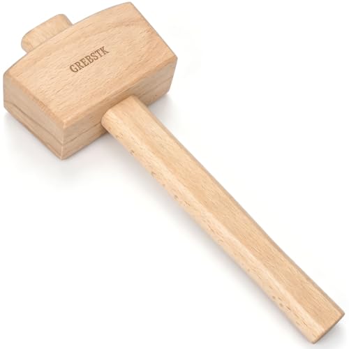 Image of GREBSTK Polished Solid Beech Wood Mallet for Home Bartending & Workshop | Polished oiled finish, stain & moisture resistant, wipes clean with ease, smooth comfortable grip, durable protective coat