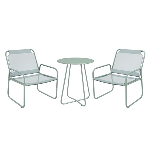 Outsunny Ensemble de Jardin 3 pièces, Salon de Jardin, 2 fauteuils 1 Table Ronde, Acier et Tissu Respirant, Vert
