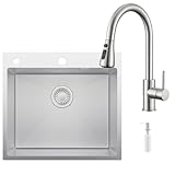 CECIPA Fregadero de cocina de acero inoxidable con arco, fregadero de cocina con 1 bañera con dispensador de jabón para mueble de 60 cm