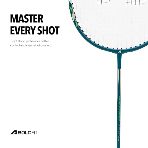 Image of Boldfit Boldfusion Badminton Rackets for Beginners, Adults Grephite Shaft Shuttle Bat with Full Cover Bag Badminton Racket for Practice & Match Lightweight Badminton Racquet- Green - Pack of 1Pcs