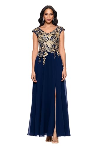 Image of Betsy & Adam Women's Betsy & Adam Women's Scuba Crepe High Neck Ruffle Hem High Low Dress