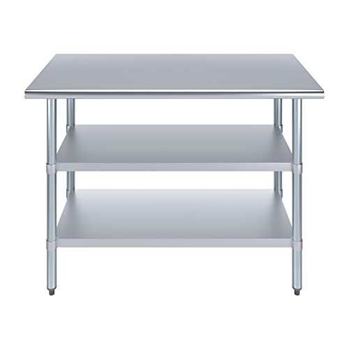 Image of AmGood Stainless Steel Work Table with 2 Shelves | NSF | Metal Utility Table (48 inch Long x 24 inch Deep)