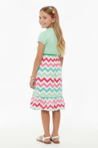 Image of ToBeInStyle Girls Two Piece Short Sleeve Dress and Matching Bolero Crop Cardigan Assorted Prints Cotton Blend Summer Outfit