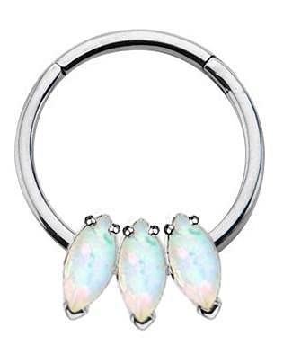 AVNIS Piercing de ópalo blanco con forma de hélice, aro de acero inoxidable, pendientes de trago de 16 G para mujer, versátil clicker para septum con colores y diseños modernos, Acero inoxidable Cover