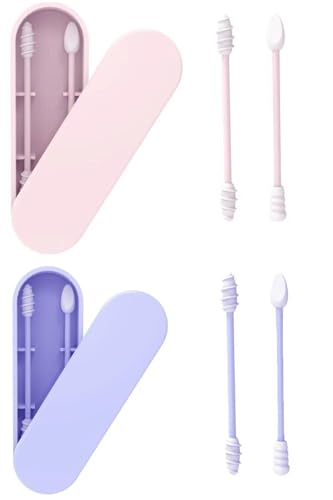 Coton Tige Réutilisable, 4 Pièces Coton Tige Réutilisable pour les Oreilles, Bâtonnet en Silicone Doux Lavable avec Étui de Rangement Hygiénique, pour Le Maquillage et Le Nettoyage des Oreilles (B)