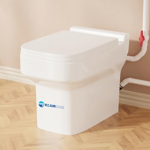 One-piece Remote Control Macerating Toilet for Small Space,Dual-Flush Electric Upflush Toilet Built In 600watt 4/5HP Macerator Pump for Basement Toilet System, Connect the sink White