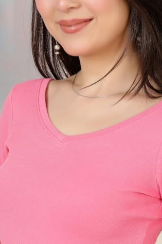 Image of Mlada V-Neck Stretchable Saree Blouse Top for Women | Slim Fit 3 /4th Sleeves Solid Cotton Blouses | Readymade Saree Blouses for Women Festive & Ethnic | Blouse Crop Top