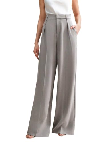 Image of KOTTY Women's High Waist Solid Color Hook and Bar Wide Leg Casual and Formal Trousers