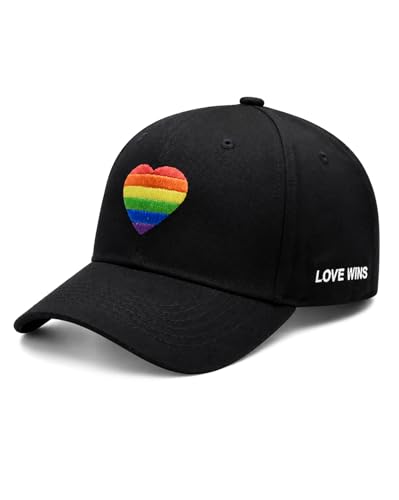Kaumwipy LGBT Pride Hat Embroidered Rainbow Heart Adjustable Gay Lesbian Love Baseball Cap for Men Women