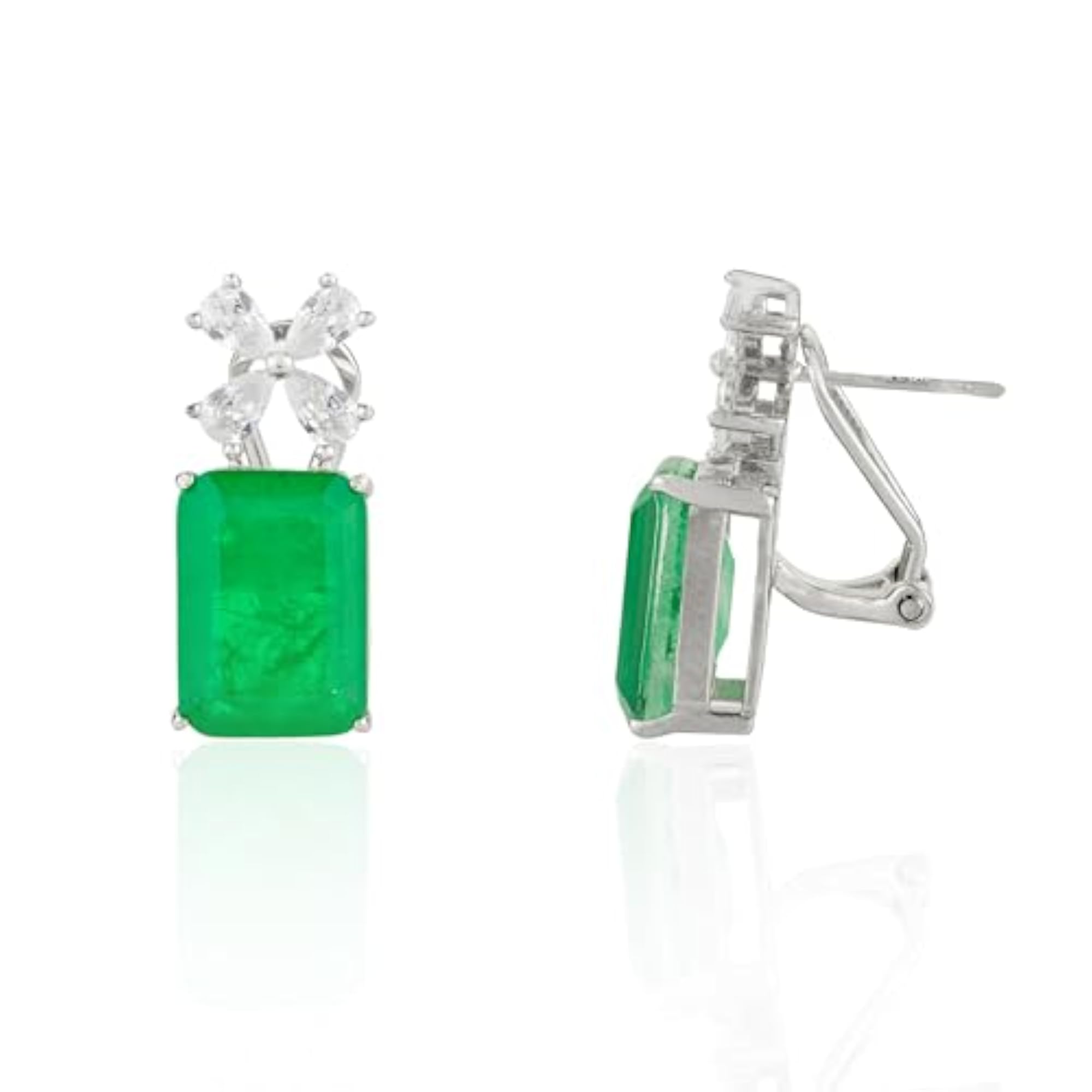 Women's 925 Sterling Silver Cubic Zirconia Emerald Drop Stud Earrings