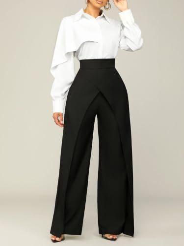 Image of GRECIILOOKS Trousers for Woman | Womens High Rise High Waist Flared Korean Style | Formal Pant for Women Office Wear| Track Pants for Womans Elegant for College & Events (Available in Plus Size)