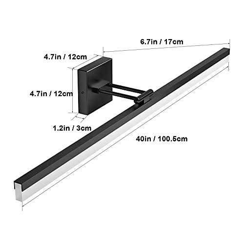 Image of Ralbay 40 inch Modern LED Matte Black Bathroom Vanity Light 24W Adjustable Black Vanity Lighting Modern LED Bathroom Vanity Light Fixtures Over Mirror (6000K Cool White Light)