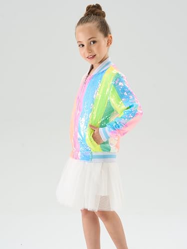 Image of 2Bunnies Girl Ombre Pastel Gradient Shimmer Sparkle Colorful Sequin Bomber Jacket