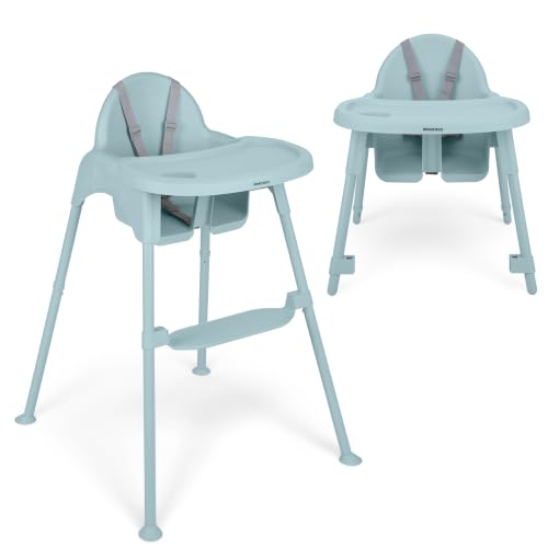 KikkaBoo Tronas de Bebé OATY 2 en 1, Silla Convertible hasta 15 kg y 3 Años, Doble Bandeja con Portavasos, Arnés 5 Puntos, Patas Antideslizantes, Reposapiés Ajustable, Azul