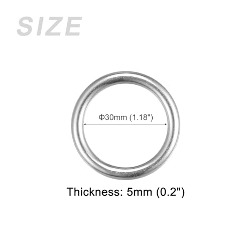 METALLIXITY 316 Edelstahl Stahl O Ringe (30x5mm) 2Stk Geschweißt Rund Ring - für Seile Hängende Objekte