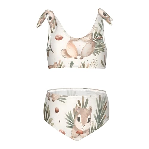 Girls' Bikini Set, Cute Cartoon Squirrel and Pine Nut Kids Swimsuit 2 Pcs Beach Bathing Suit