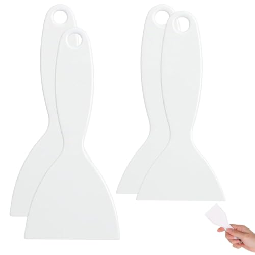 OMFJAT 4 Piezas Rascador de Hielo para Congelador y Nevera, ABS Reforzado, 2 Tamaños (13.5x6cm y 16.5x7.5cm), Blanco, para Descongelar, Limpieza de Ranuras, Parabrisas y Juego en Arena
