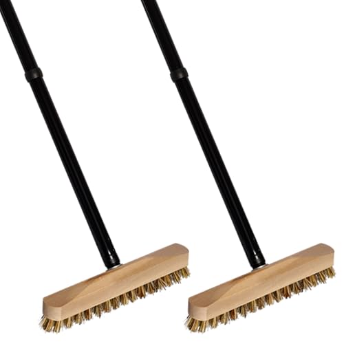 Novaliv 2X Wischer aus stabilem Holz mit Kunststoff-Borsten mit Gewinde und Steckstiel vierteilig - Union Boden-Bürste Für Reinigung Balkon Terrasse Garten Innen- Außenbereich