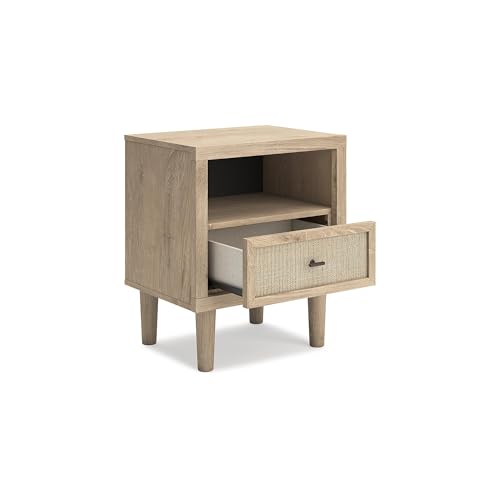 Signature Design by Ashley Cielden Farmhouse 1 Drawer Nightstand with Open Shelf, LED Lights, Wireless Charging and USB Ports, 25" Tall, Light Brown by Signature Design by Ashley - Image 9