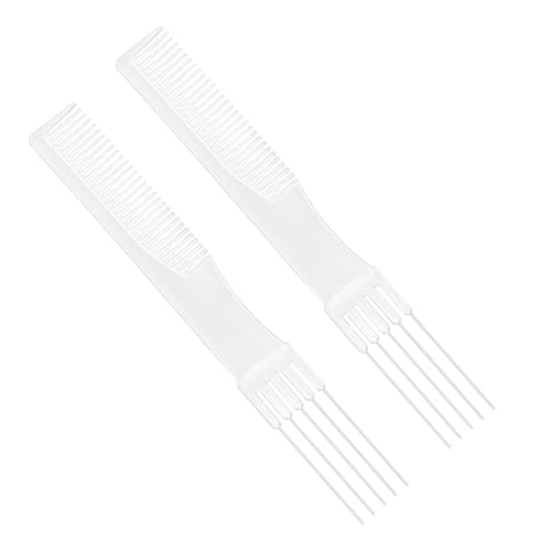 2pcs Teasing Combs with Metal Prong, Double-Head Hair Picking Comb Fork Comb Tool for Women Fine & Thick Hair Styling Salon - Fluffing & Styling (White)