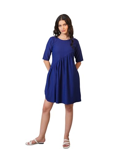 Purvaja Womens Flared Above Knee Length Dress (Nisi-025-Navy_Navy-Blue_Xx-Large)