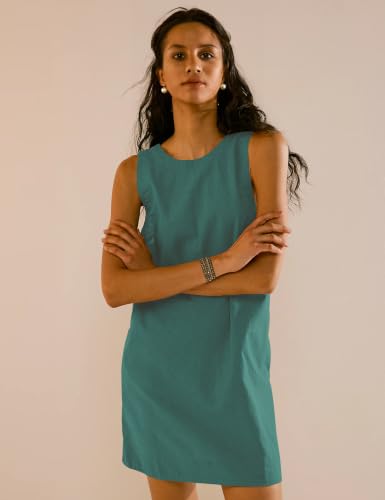 Image of VIUTIL Womens Summer Linen Mini Dress Boat Neck Low Back Sleeveless Tank Dresses with Pockets 2026 Vacation Outfits