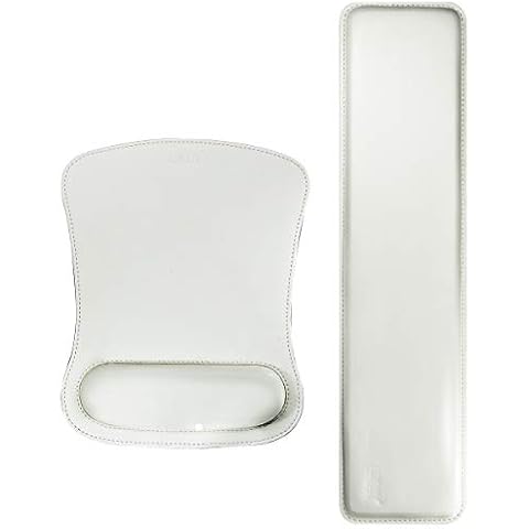 Cacoy PU Leather Mouse Pad with Wrist Support and Keyboard Wrist Rest Set for Gaming, Office, PC Computer Laptop, Ergonomic Memory Foam Non Slip Rubber Wrist Support Relief Pain (Off-white) Cover