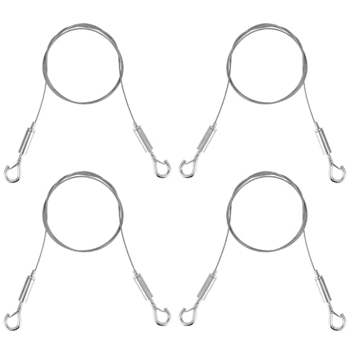 4 Stück Drahtseil, Verstellbares Edelstahl Seil Suspension 1m X1.5mm Edelstahlseil mit Schleife und Haken, Hängendes Drahtseil für Hängen Sie Spiegel Gemälde Lampen Und Kunstwerke Auf, Max 30kg