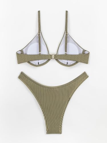 Image of Fanuerg Women Underwire Triangle Bikini Spaghetti Strap Push Up Swimsuit Cheeky Two Piece Bathing Suit