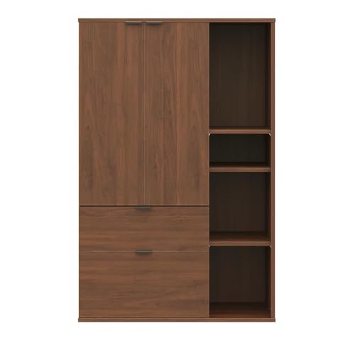 Image of Wakefit Engineered Wood Cabinet | 1 Year Warranty | Storage Cabinet for Home Kitchen Living Room | 1 Closed Compartment, 2 Drawers & 4 Open Shelves | Pattens - Columbian Walnut