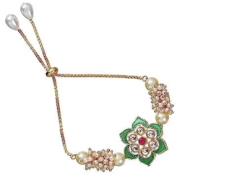 Image of Elegant Traditional Gold Plated /Rakhi Combo Of 1 Piece for Men and Women /brother /sister /bhabhi Kundan Stone combo set (Same as Shown In Image)