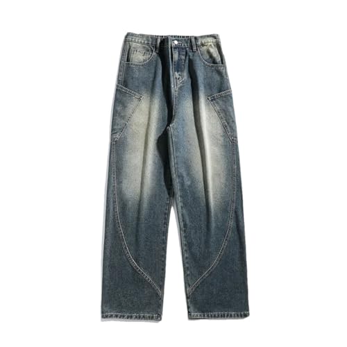Men's Vintage Straight Baggy Jeans Washed Streetwear Loose Denim Trousers Clothing Elastic Waist Wide Leg Pants