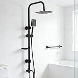 MFUSUL Colonna Doccia Senza Miscelatore 92cm, Set Doccia con Soffione Quadrato e Doccetta in Acciaio Inox, Asta Saliscendi Doccia Regolabile, Installazione Divisa