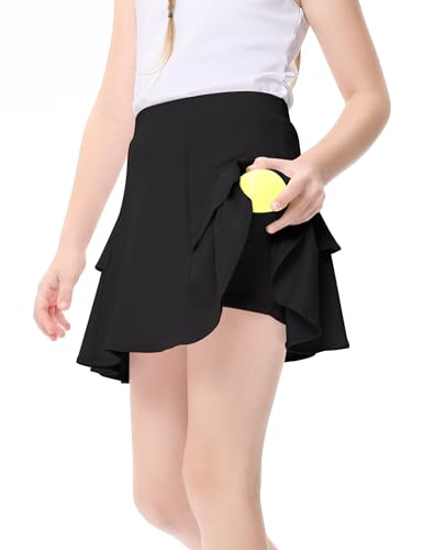 Girls Tennis Skirt with Pockets Ruffle Athletic Skirt High Waist Golf Skorts for Kids 3-12 Years4