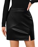 Adigaber Mujer Efecto Cuero Mini Falda Cintura Alta Silueta Entallada Abertura Falda Corta con Cremallera