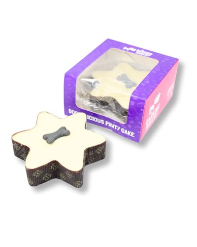 The Barking Bakery Yoghurt Topped Star Cake for Dogs - Dog Birthday Cake with Biscuit Bone - Vanilla Sponge and Topping - Baked in the UK Meat Free Doggy Treat - 1 x 260g