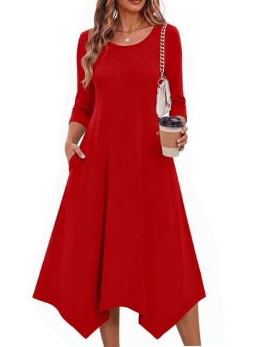Image of Zeagoo Midi Dresses Women 2026 Dress 3 /4 Sleeve Casual Dresses with Pockets A Line Summer Beach Sundress