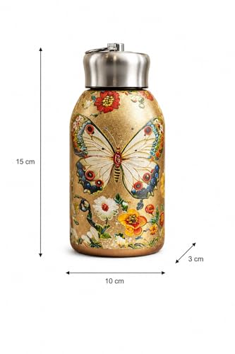 Image of Travel Water Bottle with Butterfly Floral Design, Stainless Steel Leakproof Drinking Bottle with Carry Loop for Office, School, Gym, Travel & Daily Use
