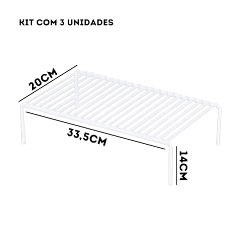 Kit Com 3Organizador De Armario Prateleira De Cozinha Rack Aramado Grande Em Aço (Branco)